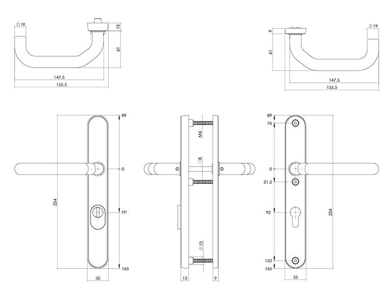 Intersteel Veiligheidsbeslag SKG*** met kerntrekbeveiliging profielcilindergat 92 mm geveerd smal ovaal achterdeurbeslag RVS