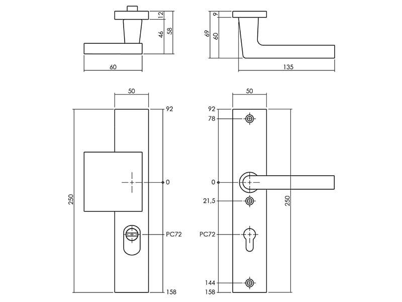 Intersteel Veiligheidsbeslag met kerntrekbeveiliging SKG*** profielcilinder 72 mm rechthoekig voordeurbeslag zwart