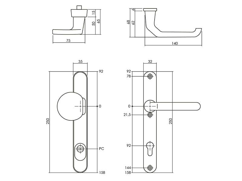 Intersteel Veiligheidsbeslag smal SKG*** greep/kruk profielcilinder 92 mm met kerntrekbeveiliging zwart