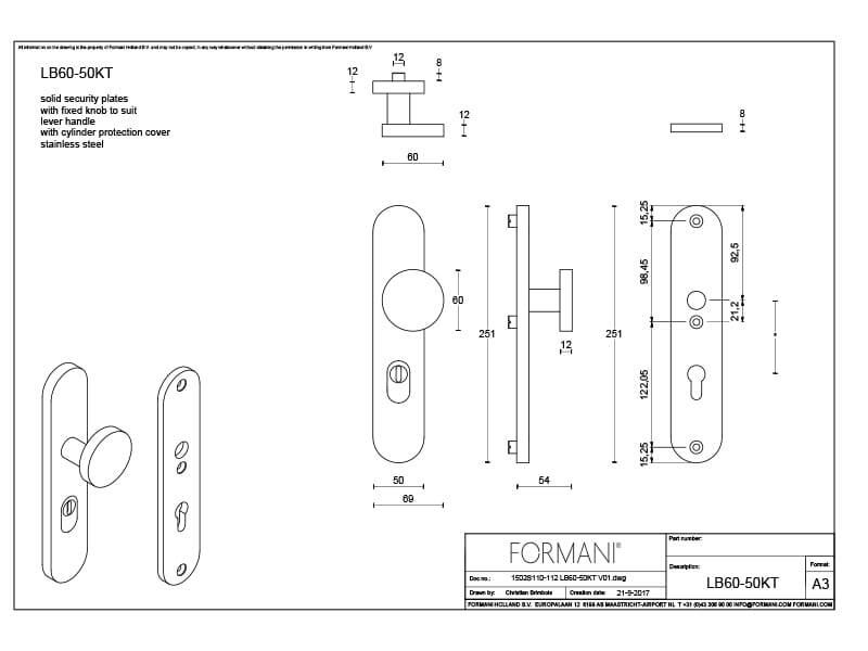 Veiligheidsschilden Ovaal RVS Basics LB60-50KT kerntrek PC72 SKG3, met ronde knop