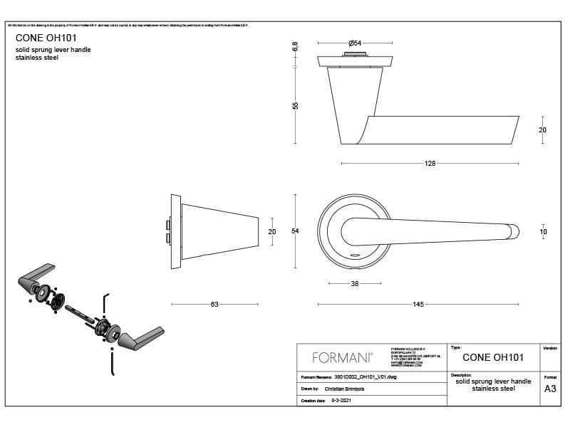 Deurkruk Mat RVS Osiris Hertman Cone OH101-G op verende rozet