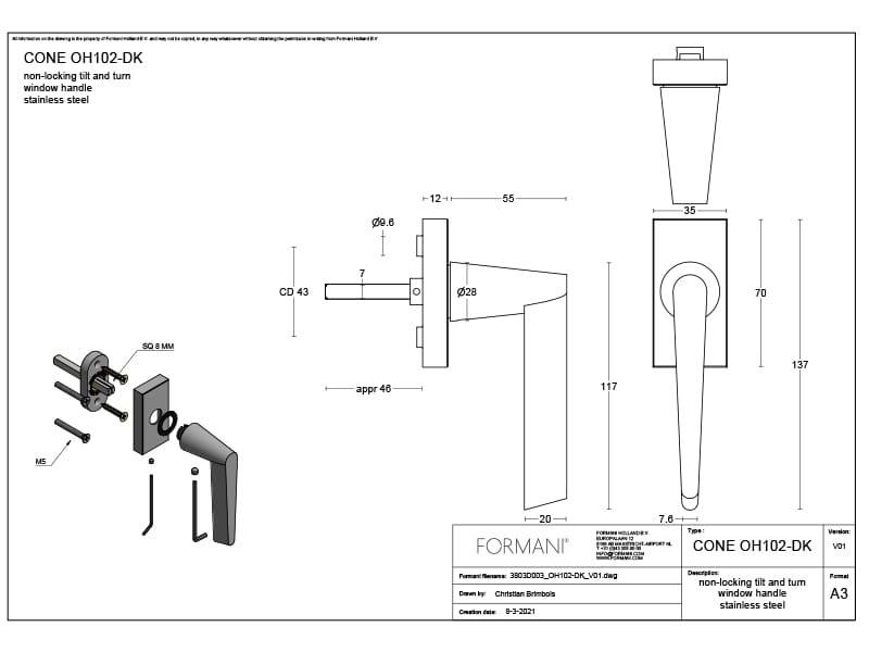 Draaikiep raamkruk Mat RVS Osiris Hertman Cone OH102-DK