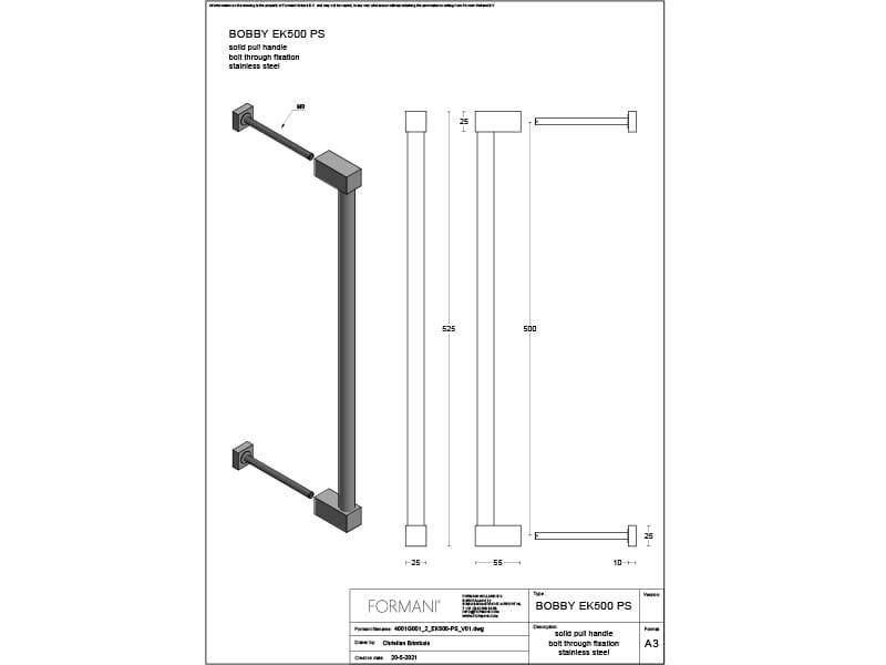 Deurgreep Brons Eric Kuster Bobby EK500PS - 525mm
