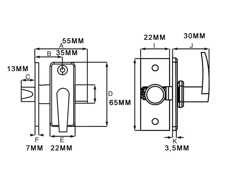 Insteekgrendel met sluitplaat lengte 55 mm zwart