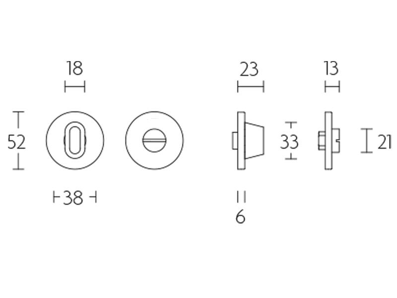 WC-sluiting Brons Intro rond 52mm, 6mm dik 5/6/7/8mm wc stift