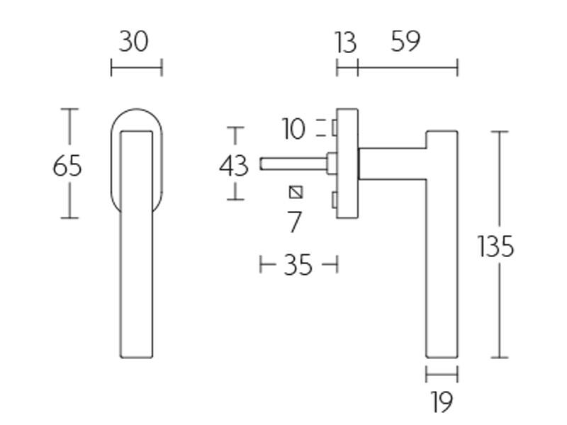 Draaikiep raamkruk Zwart Rome 19mm x 135mm