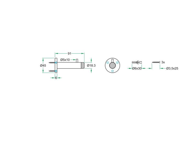 Deurstopper RVS rond 18mm wandmontage 91mm