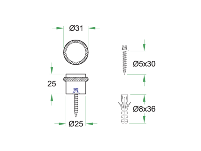 Deurstopper RVS Cilinder 31mm