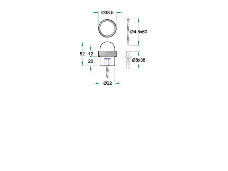 Deurstopper RVS Cilinder bol 39mm