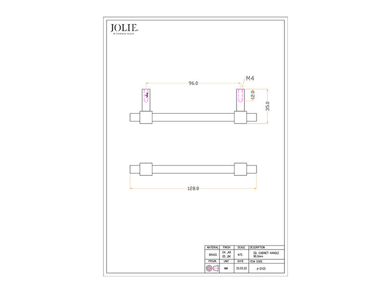 Meubelgreep Verbronsd Jolie Cross 128mm, hoh 96mm