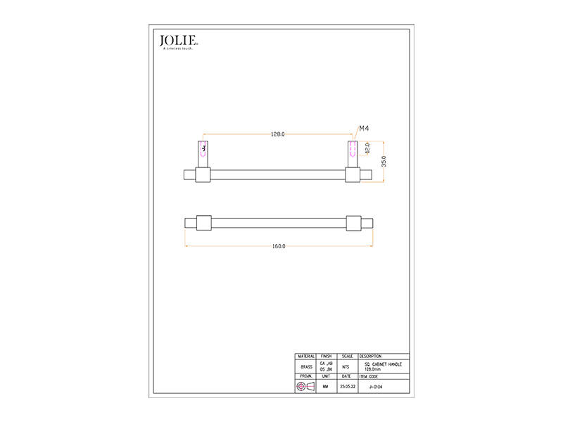Meubelgreep Verbronsd Jolie Cross 160mm, hoh 128mm