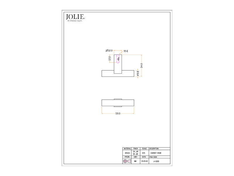 Meubelknop Verbronsd Jolie Core 50 x 12mm