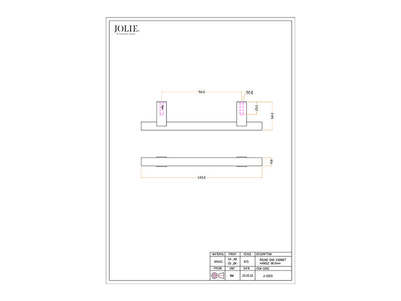 Meubelgreep Verbronsd Jolie Core 145mm, hoh 96mm