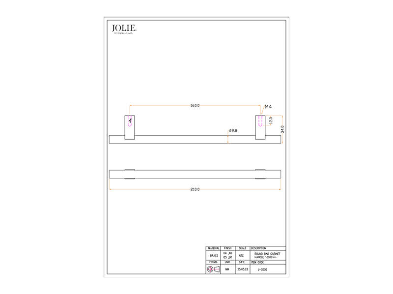 Meubelgreep Verbronsd Jolie Core 210mm, hoh 160mm