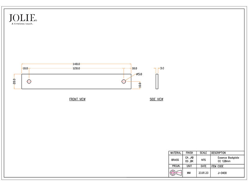 Achterplaat voor meubelgreep Essence Zwart 138mm, hoh 128mm