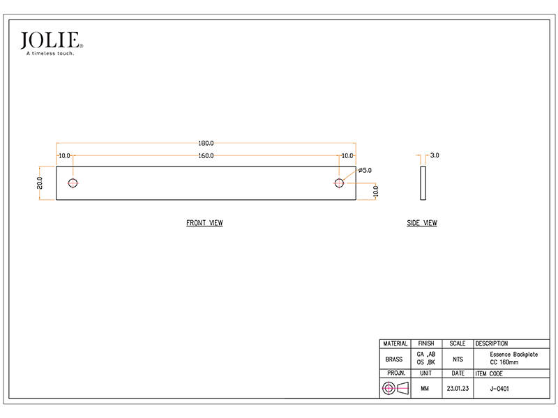 Achterplaat voor meubelgreep Essence Zwart 170mm, hoh 160mm