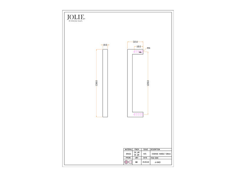 Meubelgreep Messing Jolie Essence 138mm, hoh 128mm
