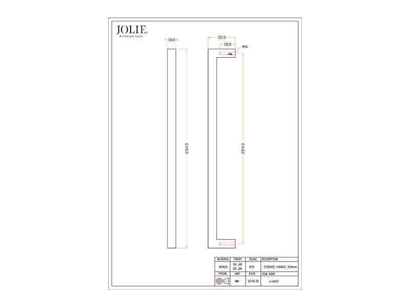 Meubelgreep Verbronsd Jolie Essence 234mm, hoh 224mm