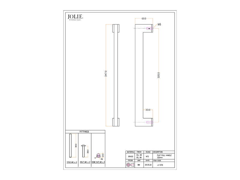 Deurgreep Zwart Jolie Evoke 347mm, hoh 320mm