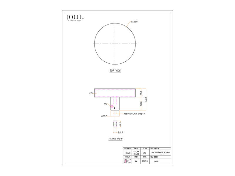 Voordeurknop Zwart Jolie Lune rond 120mm
