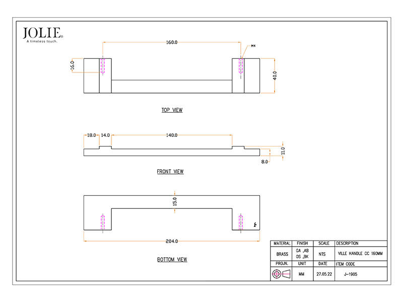 Meubelgreep Verzilverd Jolie Ville 204mm, hoh 160mm Its a Roel