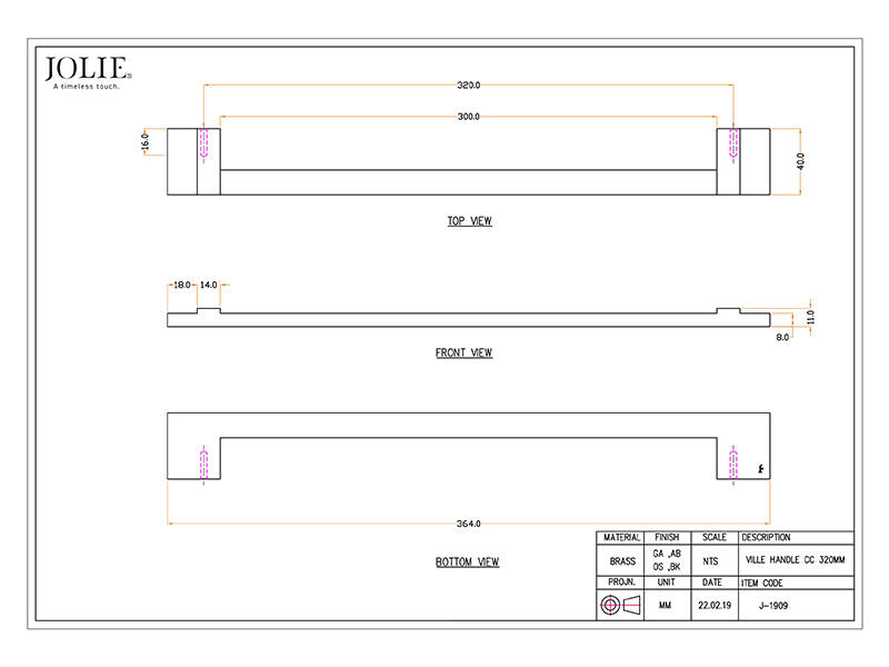 Meubelgreep Messing Jolie Ville 364mm, hoh 320mm Its a Roel