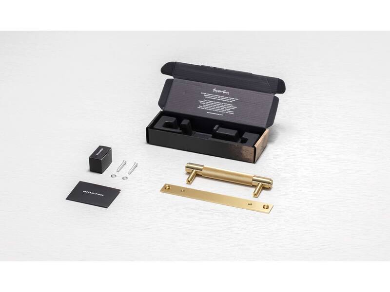 Meubelgreep Cross met plaat Messing diamond-cut 160mm 200mm, h.o.h. 125mm
