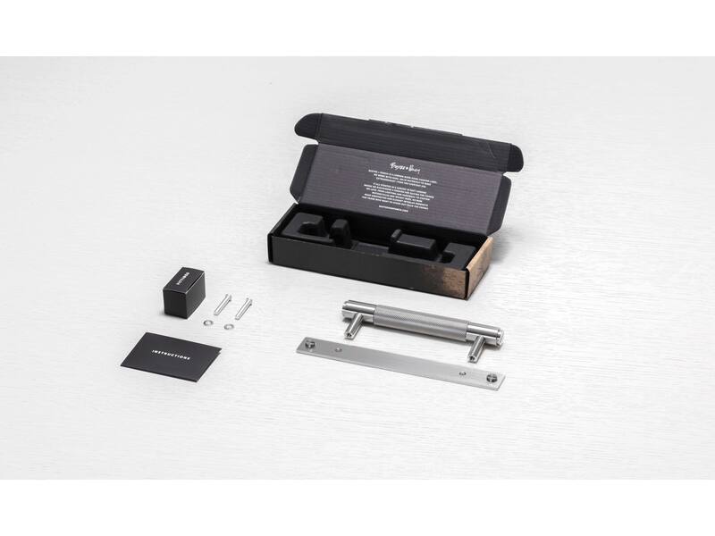 Meubelgreep Cross met plaat RVS diamond-cut 160mm 200mm, h.o.h. 125mm