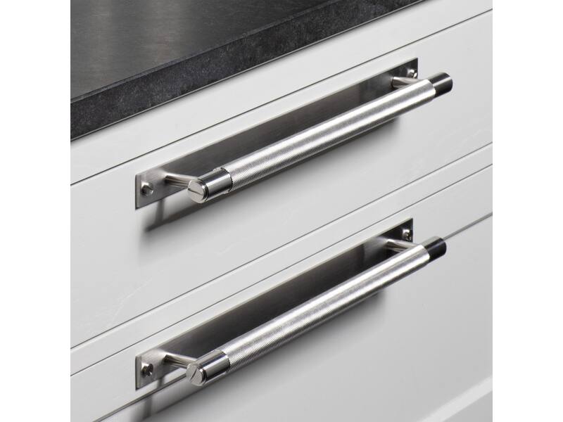 Meubelgreep Cross met plaat RVS diamond-cut 260mm 300mm, h.o.h. 225mm