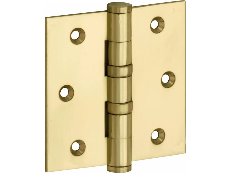 Kogellagerscharnier Messing gelakt Platkop 89x89mm Met rechte hoek