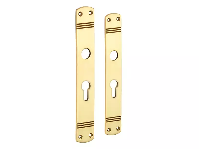 Langschild Art Deco Cilindergat PC55 messing 225x33 mm met 18 mm krukhals