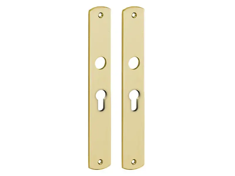 Langschild Dual Cilindergat PC55 Messing 235x35mm met 18 mm krukhals