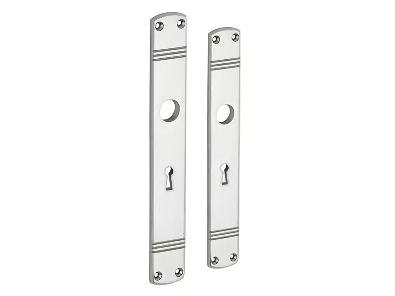 Langschild Art Deco Sleutelgat SL56 nikkel 225x33 mm met 18 mm krukhals