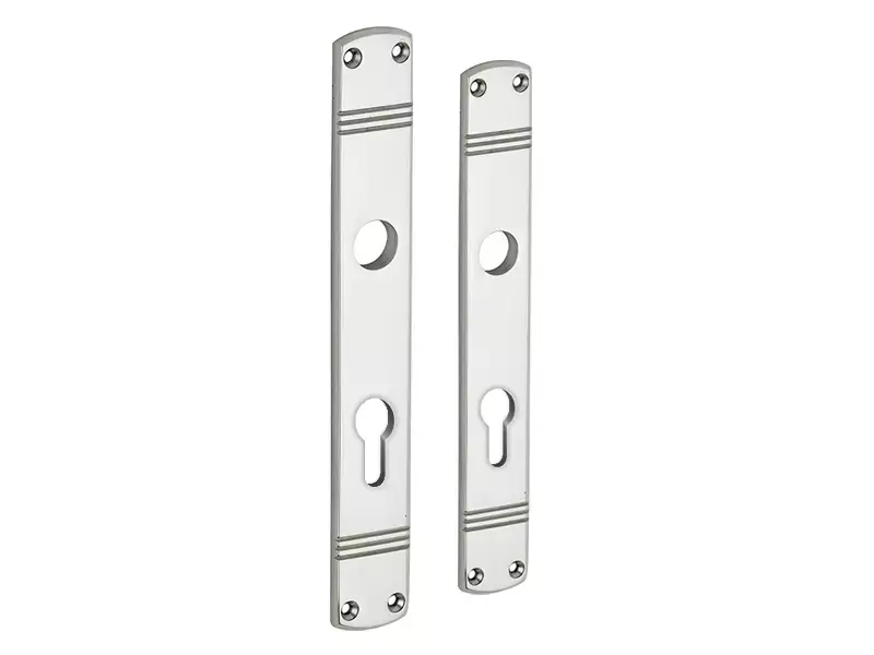 Langschild Art Deco Cilindergat PC72 nikkel 225x33 mm met 18 mm krukhals