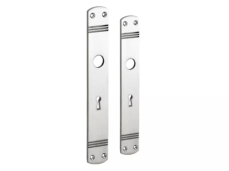 Langschild Art Deco Sleutelgat SL56 mat nikkel 225x33 mm met 18 mm krukhals
