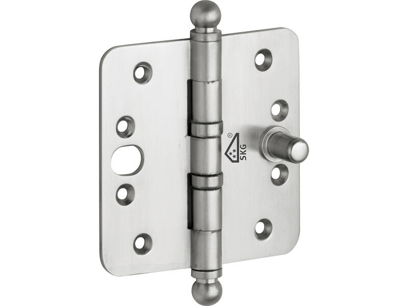 Veiligheidskogellagerscharnier Mat nikkel PVD Bolkop 89x89mm SKG3, met ronde hoeken
