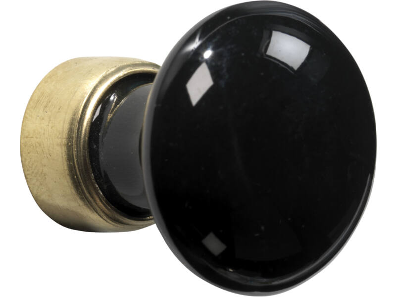Meubelknop Porselein Paddenstoel 30mm Zwart/Messing