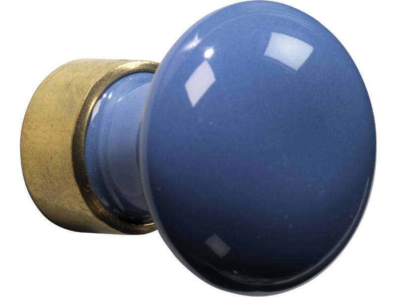 Meubelknop Porselein Paddenstoel 30mm Messing/blauw