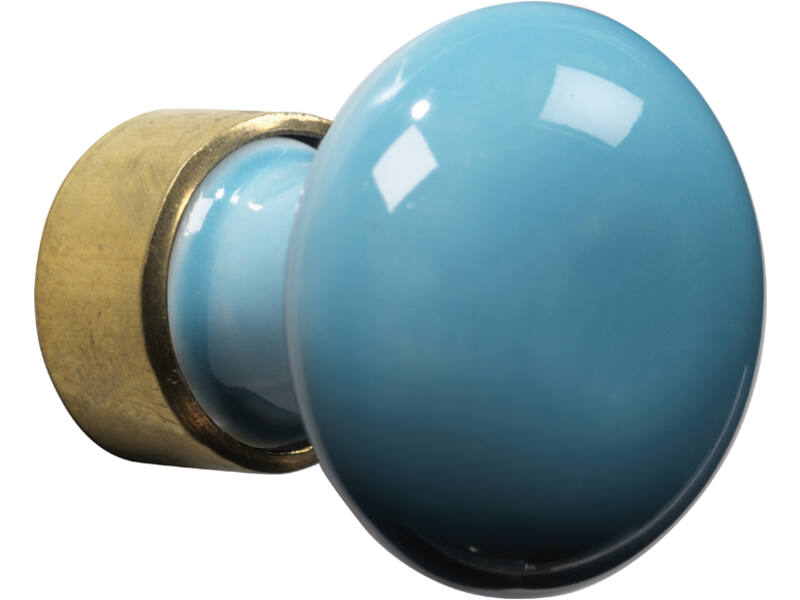 Meubelknop Porselein Paddenstoel 30mm Messing/turquoise