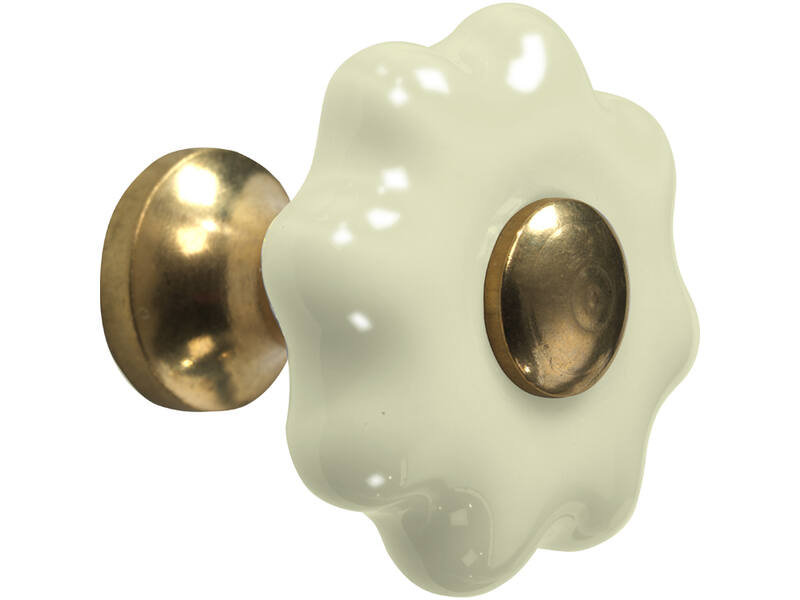 Meubelknop Porselein Fleur 31mm Ivoor/Messing