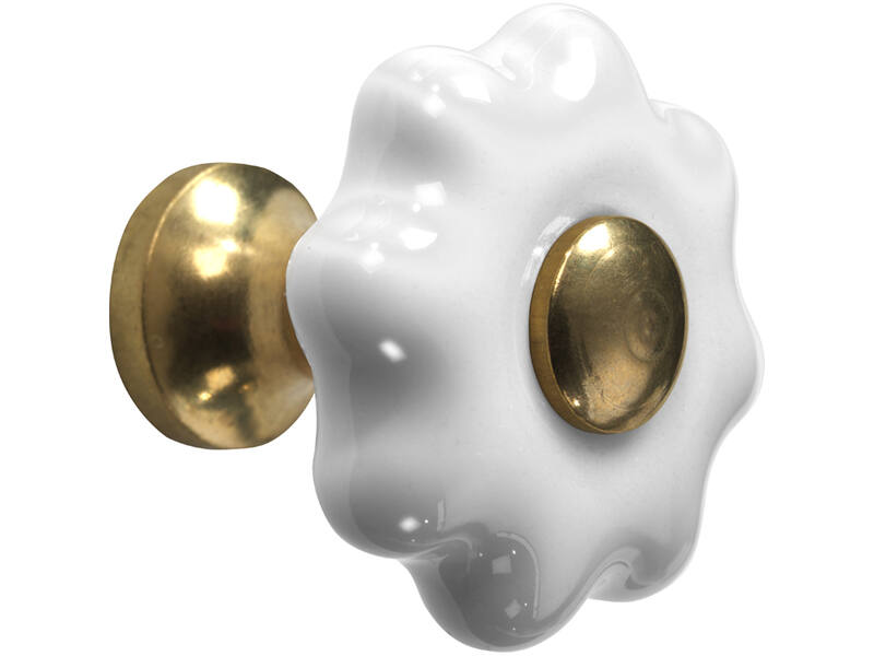 Meubelknop Porselein Fleur 31mm Wit/Messing