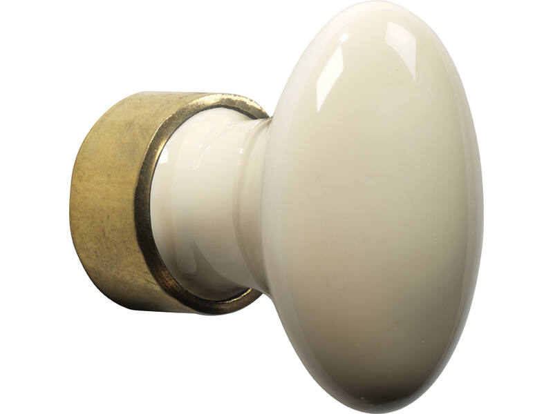 Meubelknop Porselein Ovaal 33mm Ivoor/Messing