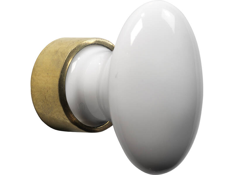 Meubelknop Porselein Ovaal 42mm Wit/Messing