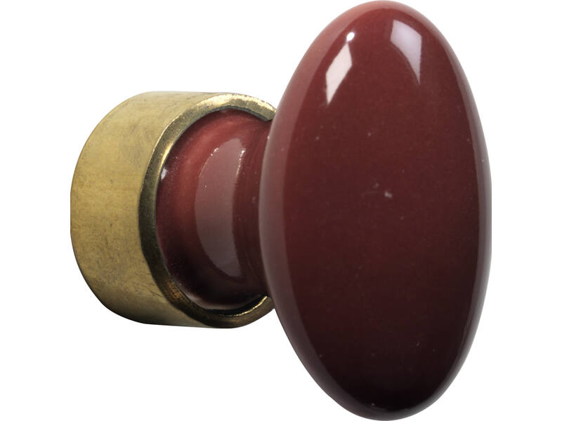 Meubelknop Porselein Ovaal 33mm Messing/Bordeaux