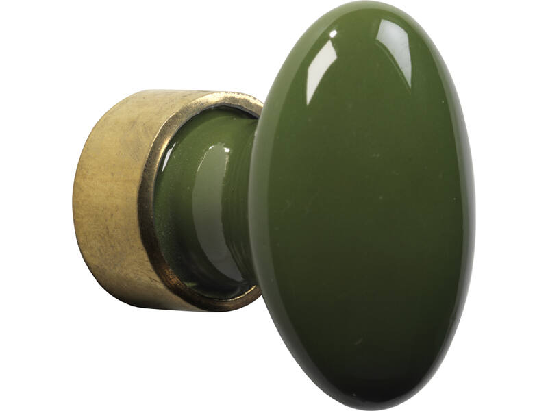 Meubelknop Porselein Ovaal 33mm Messing/keizergroen