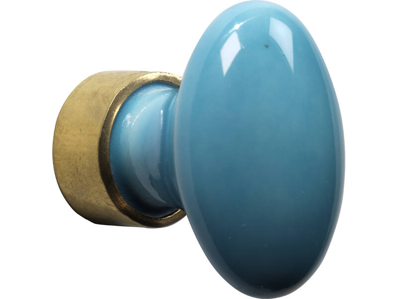 Meubelknop Porselein Ovaal 33mm Messing/turquoise