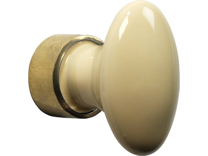 Meubelknop Porselein Ovaal 33mm Messing/vanille
