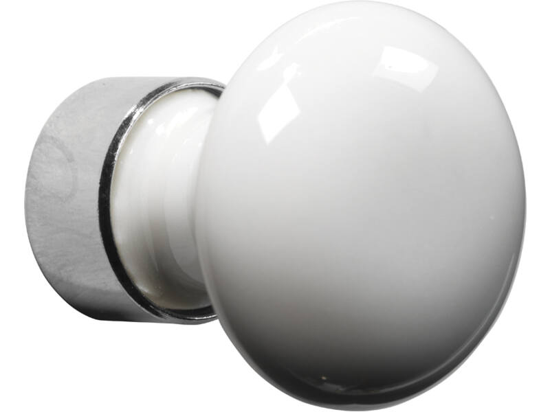 Meubelknop Porselein Paddenstoel 30mm Wit/Nikkel