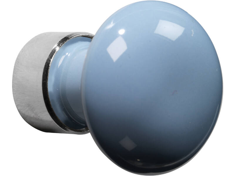 Meubelknop Porselein Paddenstoel 30mm Nikkel/l. blauw