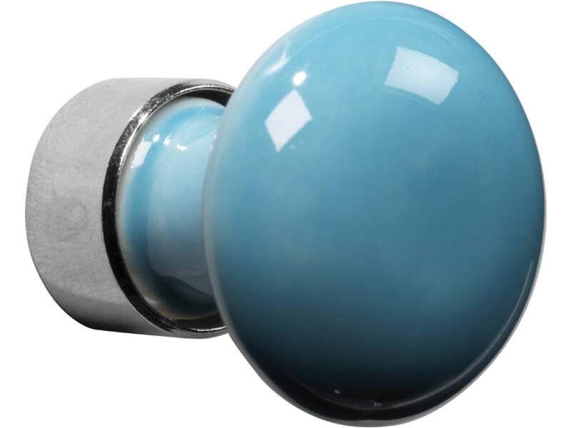 Meubelknop Porselein Paddenstoel 30mm Nikkel/turquoise